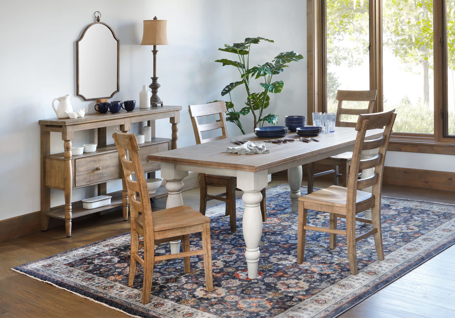 Cottage Style light wood top dining set with white wood base